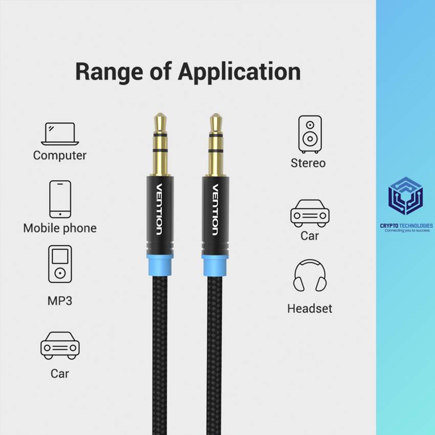 Cotton Braided 3.5mm Male to Male Audio Cable - Black Metal Type - 1 - All Informatics Products  on Aster Vender