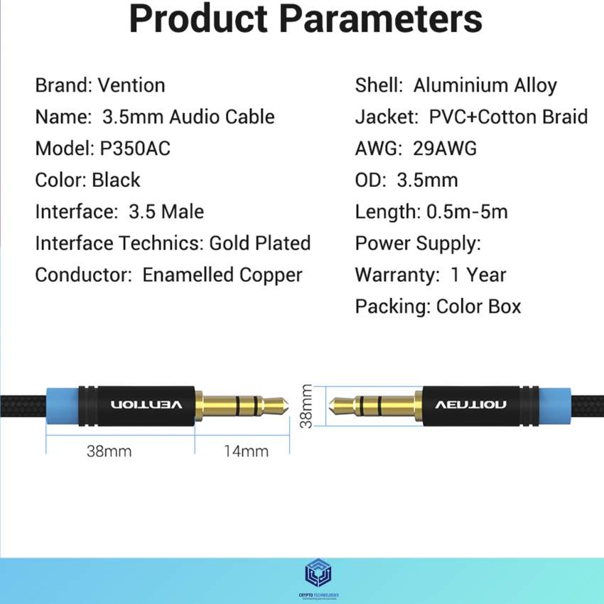 Cotton Braided 3.5mm Male to Male Audio Cable - Black Metal Type - 7 - All Informatics Products  on Aster Vender