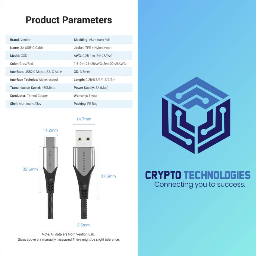USB-C to USB 2.0-A Male Charger Cable (3A) Gray - Aluminum Alloy Type - 5 - All Informatics Products  on Aster Vender