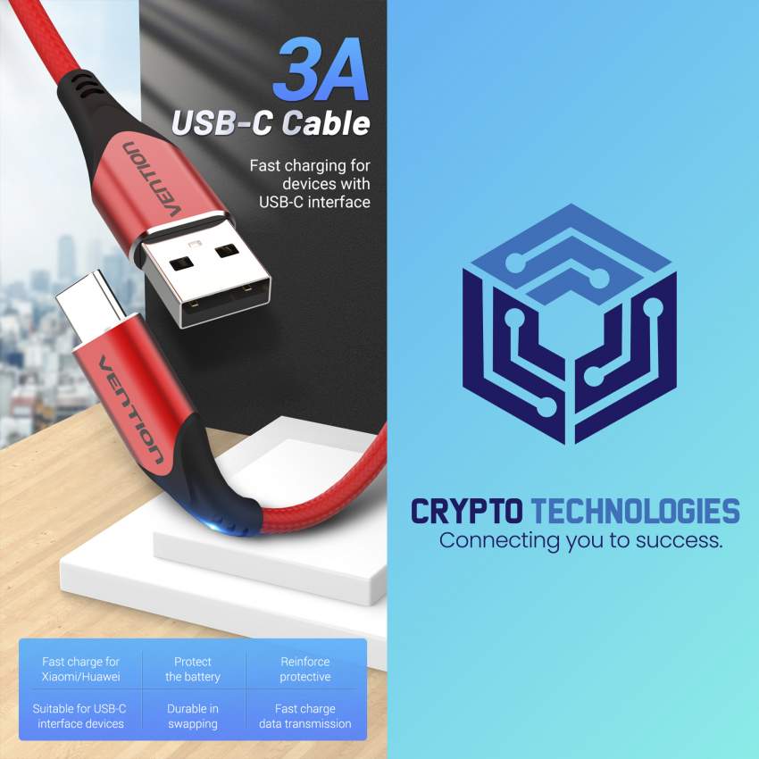 USB-C to USB 2.0-A Male Charger Cable (3A) Red 1M Aluminum Alloy Type - 0 - All Informatics Products  on Aster Vender