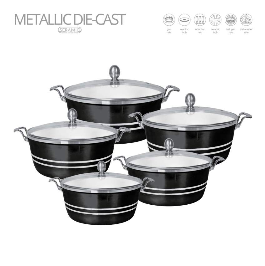 Metallic 5-Piece Non-Stick Die-Cast Stockpot Set - 3 - Kitchen appliances  on Aster Vender