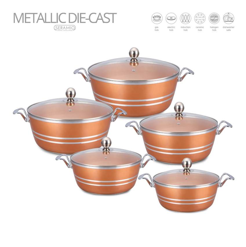 Metallic 5-Piece Non-Stick Die-Cast Stockpot Set - 4 - Kitchen appliances  on Aster Vender