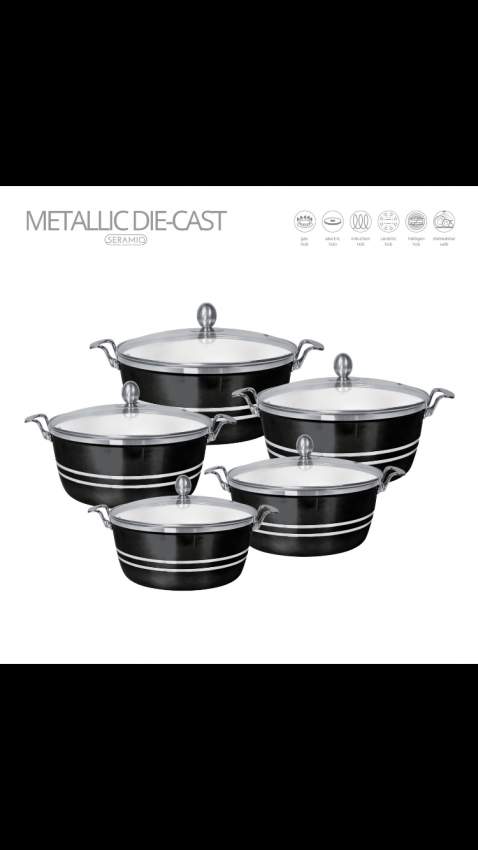 Metallic 5-Piece Non-Stick Die-Cast Stock Pot Set - 3 - Kitchen appliances  on Aster Vender
