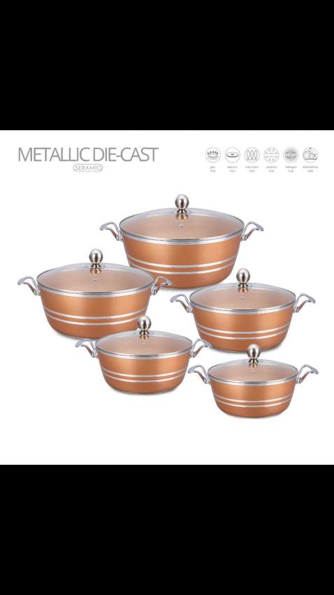 Metallic 5-Piece Non-Stick Die-Cast Stock Pot Set - 2 - Kitchen appliances  on Aster Vender