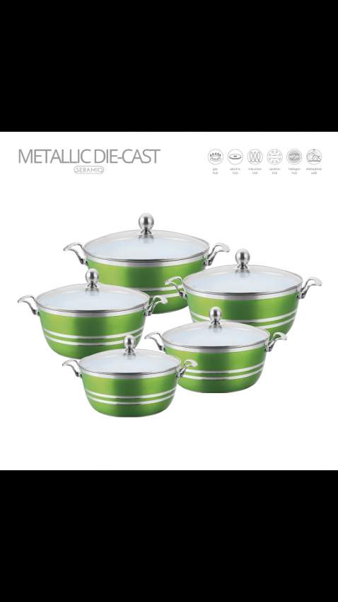 Metallic 5-Piece Non-Stick Die-Cast Stock Pot Set - 1 - Kitchen appliances  on Aster Vender