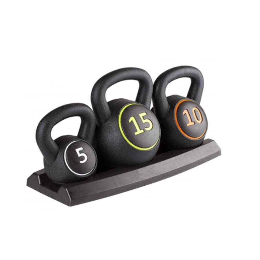 3-Piece Kettlebell Set with Storage Rack 15kg - Fitness & gym equipment at AsterVender