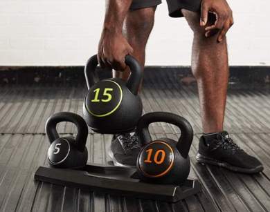 3-Piece Kettlebell Set with Storage Rack 15kg - 1 - Fitness & gym equipment  on Aster Vender