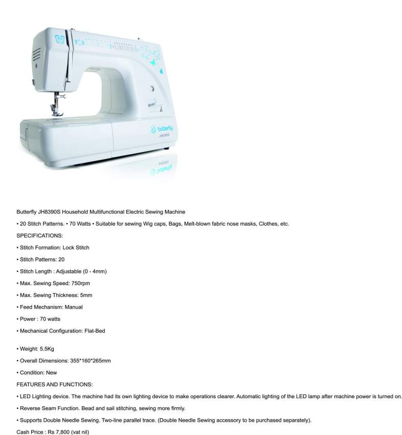 BUTTERFLY MODEL JH8390S - Sewing Machines on Aster Vender