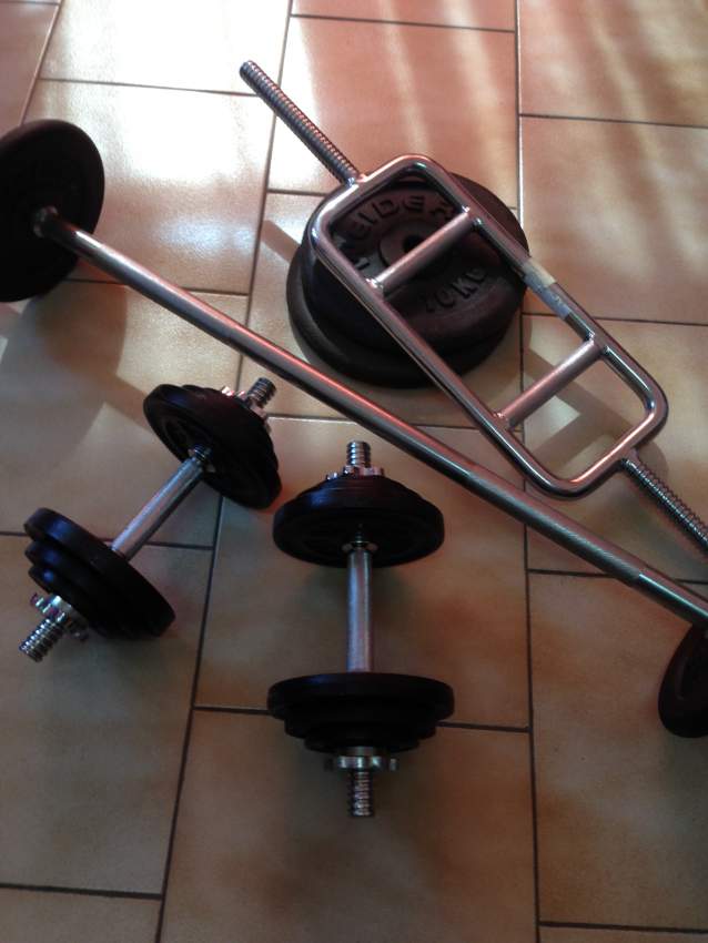 Trojan Dumbbell 20kg Set + Barbell 30kg Set + Punching Bag - Fitness & gym equipment at AsterVender