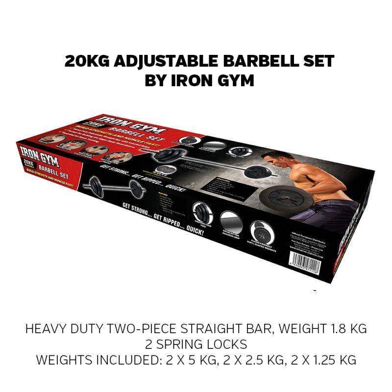 IRON GYM 20KG ADJUSTABLE BARBELL SET - 0 - Fitness & gym equipment  on Aster Vender