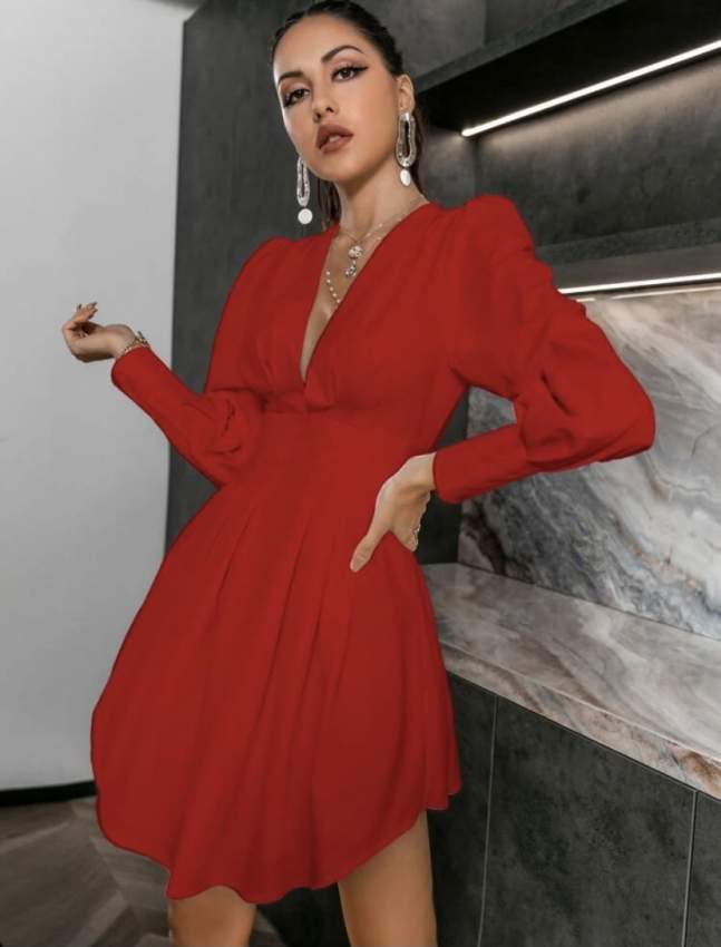 Red lantern sleeve pleat hem dress - 1 - Dresses (Women)  on Aster Vender