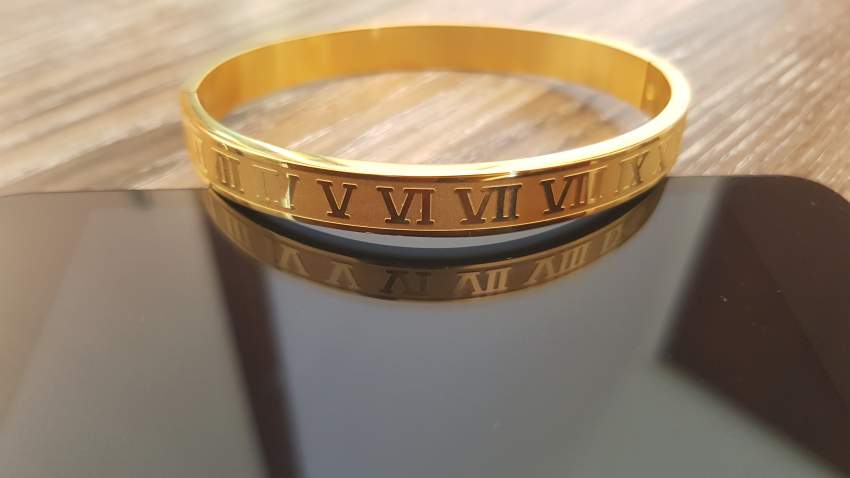 Titanium Steel Gold Color Roman Numerals Bangle - 0 - Bangles  on Aster Vender