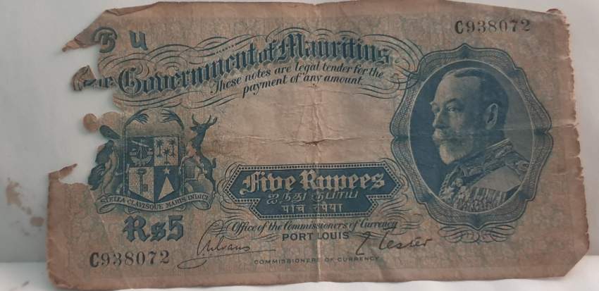 Very rare old currency note 5rs King George 1930 .. - 0 - Banknotes  on Aster Vender