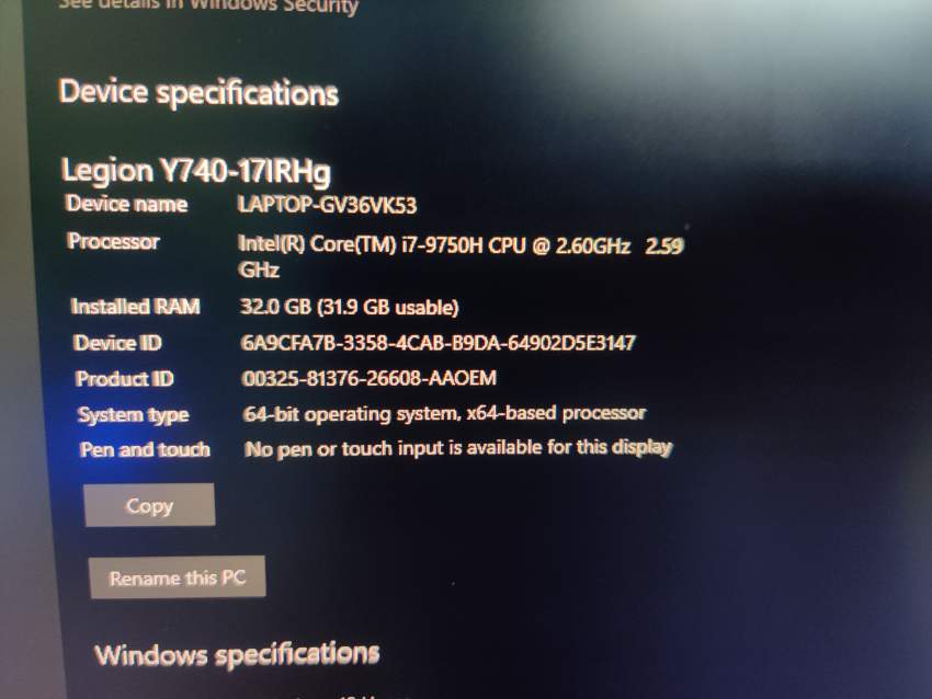 Lenovo Legion Y740 Rtx 2070, Core i7 - 1 - Gaming Laptop  on Aster Vender