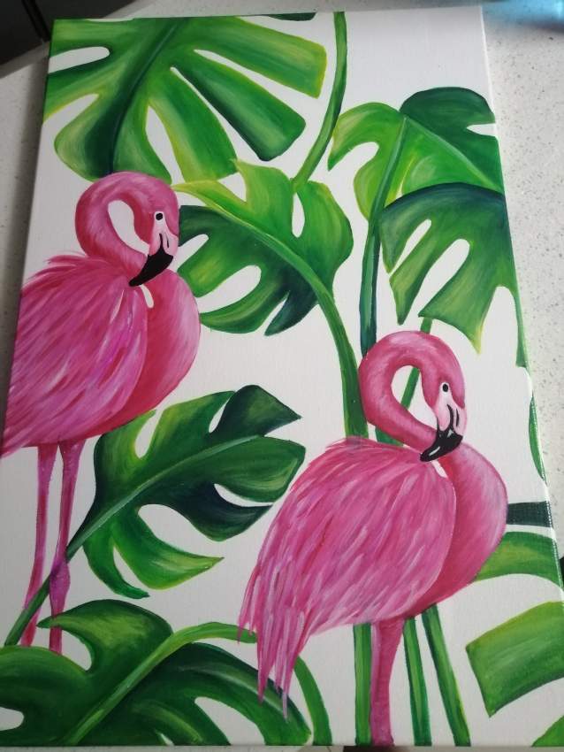 Tableau Décoratif - Tropical Flamingos on Aster Vender