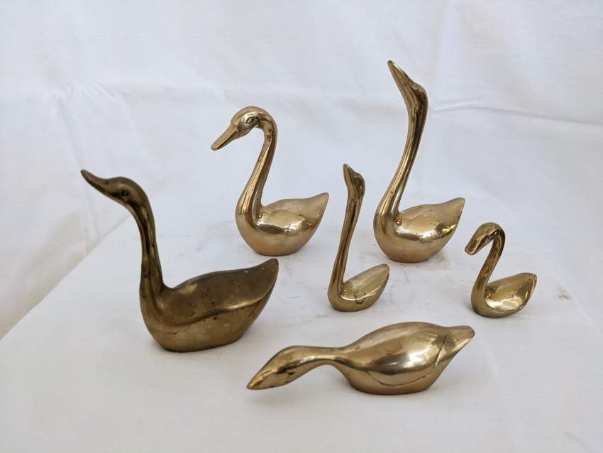 6 cygnes en laiton - 6 brass swans - 0 - Old stuff  on Aster Vender