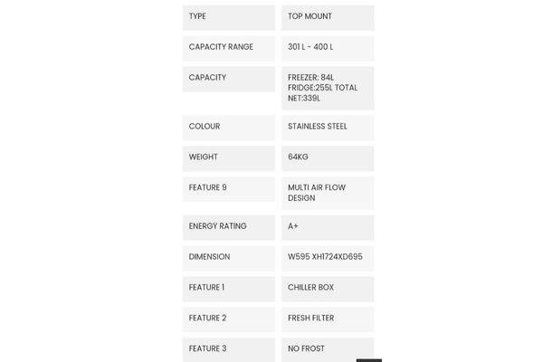 MIDEA TOP MOUNTED FRIDGE 339L on Aster Vender