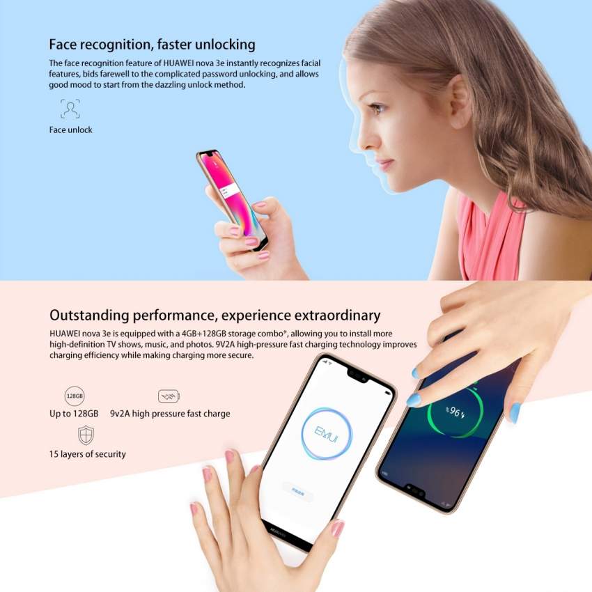 Huawei P20 Lite 4GB+128GB  - Rose doré - 3 - Android Phones  on Aster Vender