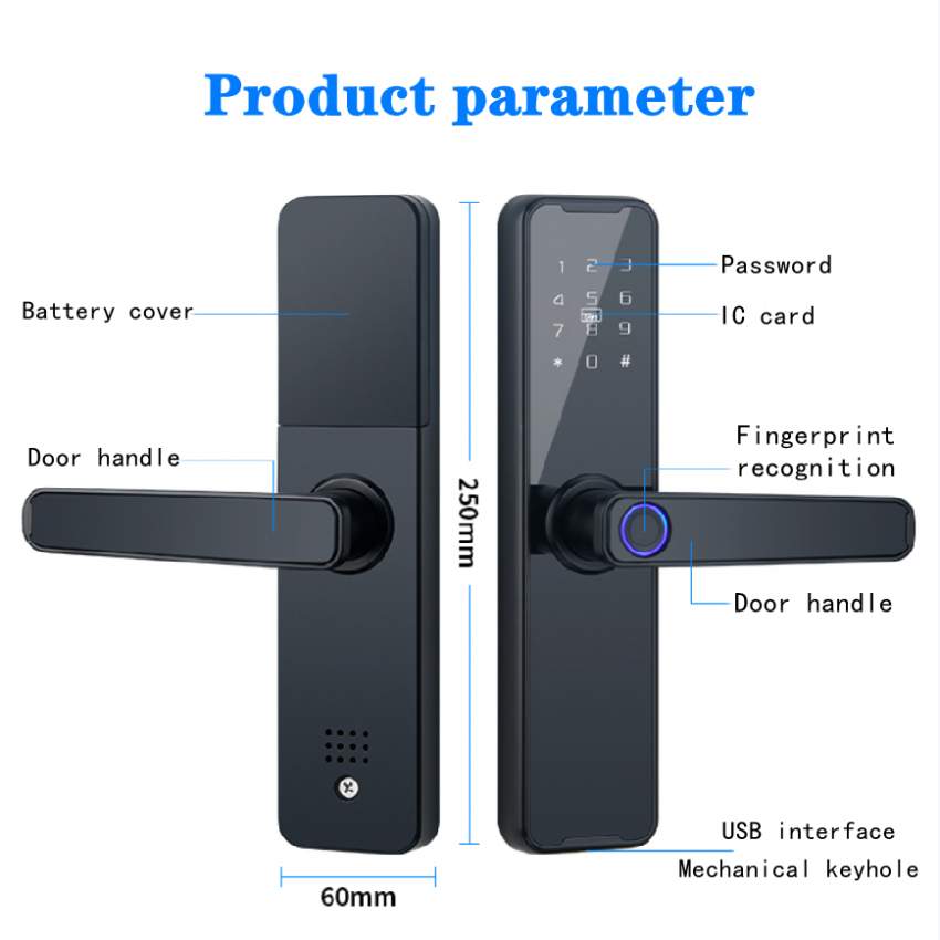 Biometric Fingerprint Door Lock K7 Pro+ Black Smart Lock Tuya App  - 6 - All electronics products  on Aster Vender