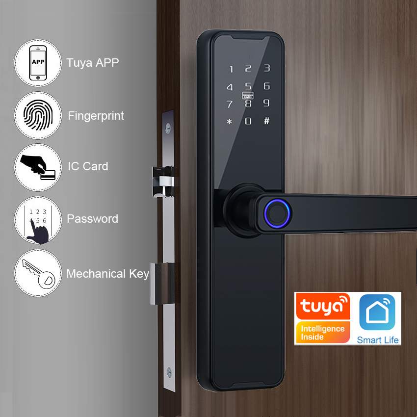 Biometric Fingerprint Door Lock K7 Pro+ Black Smart Lock Tuya App  - 0 - All electronics products  on Aster Vender