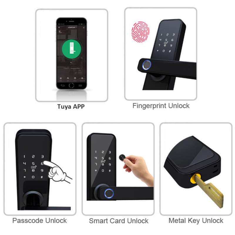 Biometric Fingerprint Door Lock K7 Pro+ Black Smart Lock Tuya App  - 1 - All electronics products  on Aster Vender