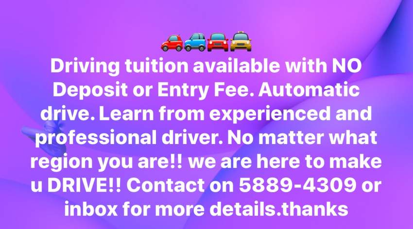 Driving tuition on Aster Vender
