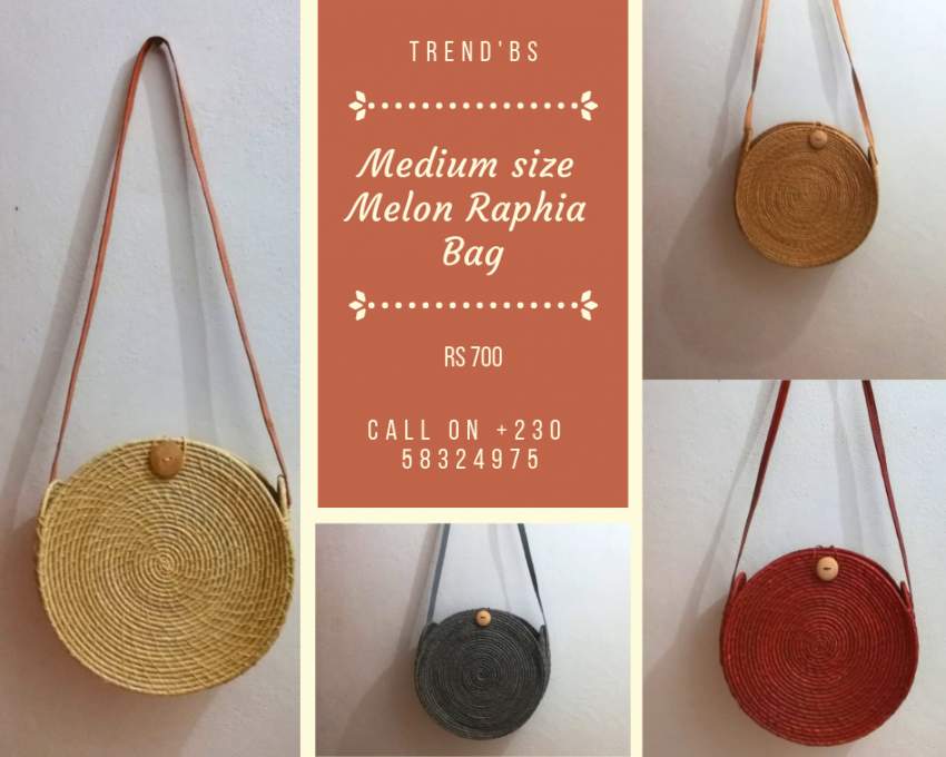 Medium Size Melon Raphia Bag