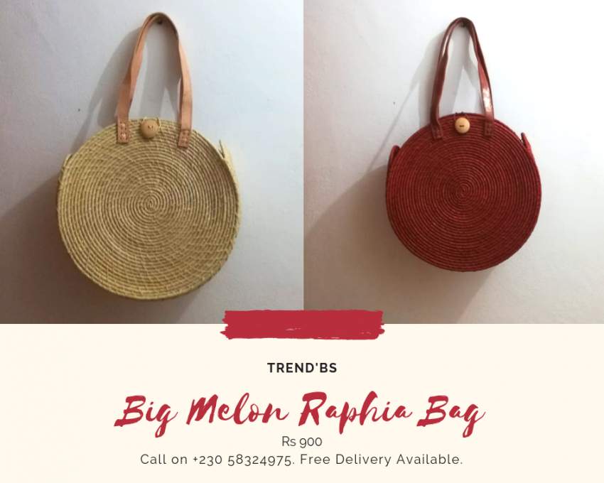 Large Melon Raphia Bag