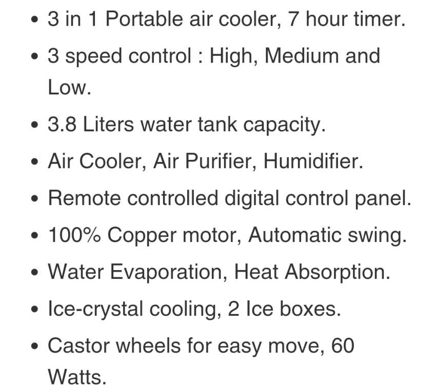 Sanford 3 in 1 Portable air cooler 60w - 3 - All household appliances  on Aster Vender