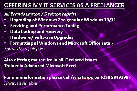 OFFERING MY IT SERVICES AS A FREELANCER  on Aster Vender