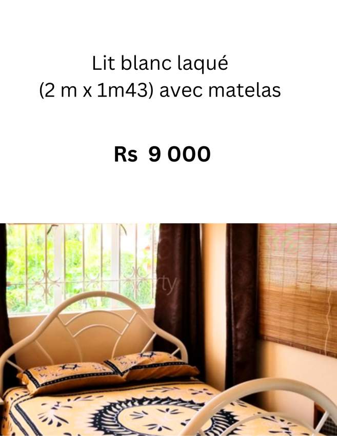 GRAND LIT BLANC AVEC MATELAS ORTHOPÉDIQUE - 2 - Bedroom Furnitures  on Aster Vender