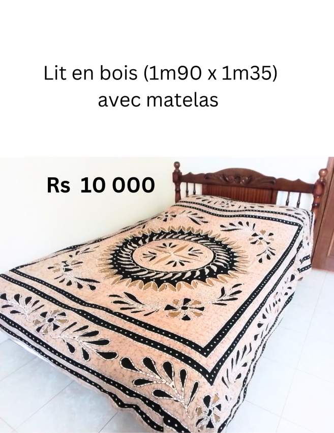 GRAND LIT EN BOIS AVEC MATELAS ORTHOPÉDIQUE - 2 - Bedroom Furnitures  on Aster Vender