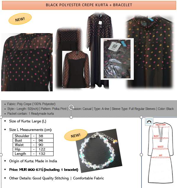 BLACK POLY CREPE KURTA (WITH BRACELET) - 2 - Dresses (Women)  on Aster Vender