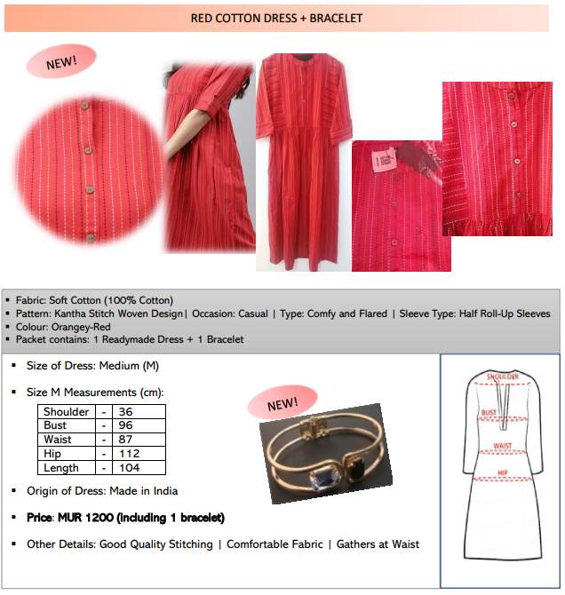RED COTTON DRESS + BRACELET - 0 - Dresses (Women)  on Aster Vender