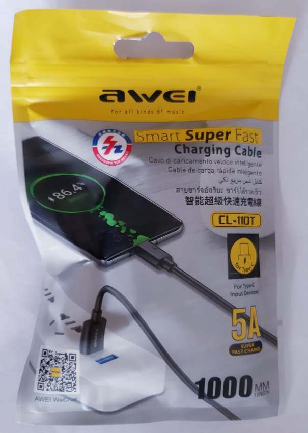 AWEI Charger Cable USB Type C - 1 - Android Phones  on Aster Vender