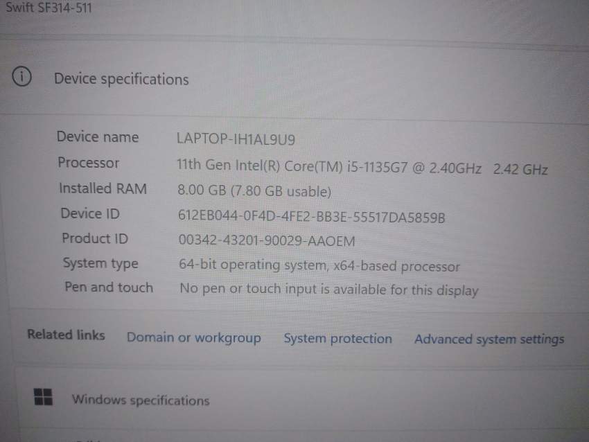 Laptop ACER SWIFT 314 /14 Core I5 à vendre - 1 - Laptop  on Aster Vender