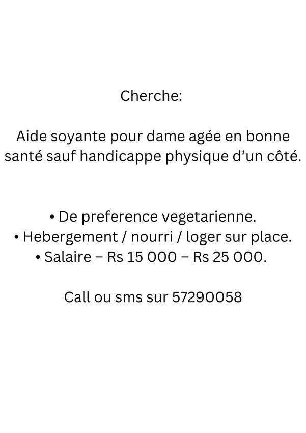 cherche aide soyante pour dame agee - 0 - Jobs  on Aster Vender