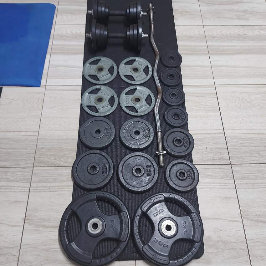 PAIR DUMBBELL, CURL BAR + SET of WEIGHTS - 0 - Fitness & gym equipment  on Aster Vender