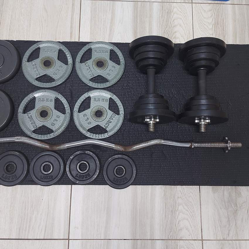 PAIR DUMBBELL, CURL BAR + SET of WEIGHTS - 2 - Fitness & gym equipment  on Aster Vender