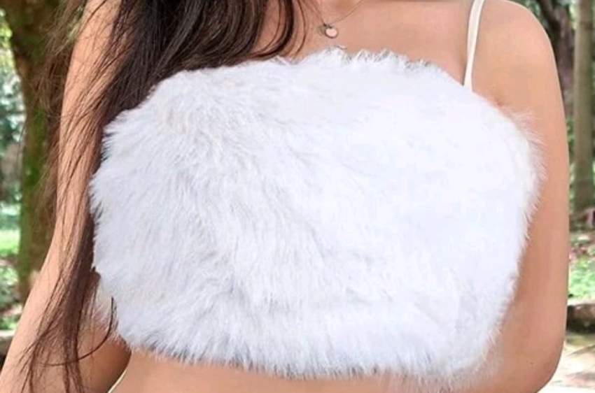 Fuzzy front crop top Cami white color - 2 - Tops (Women)  on Aster Vender