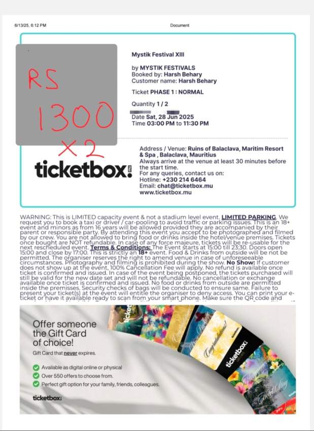 Mystik Festival ticket XIII - 0 - Other services  on Aster Vender