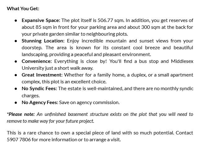 Spacious Plot with Generous Reserves - Morc Green Creek, Flic-en-Flac - 3 - Land  on Aster Vender