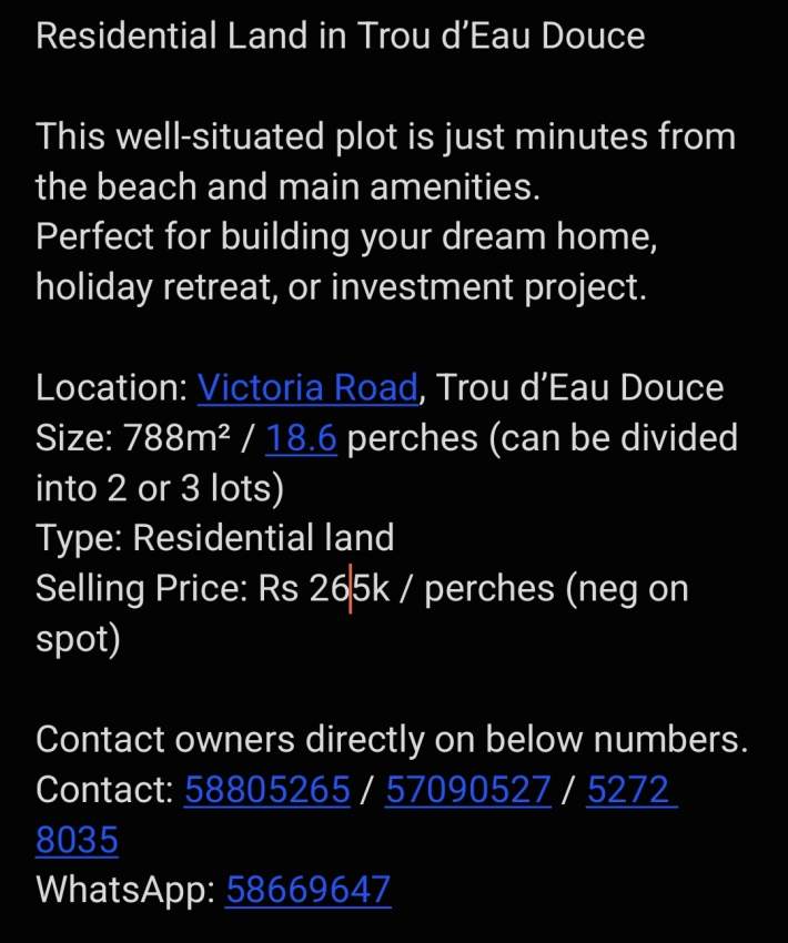 Residential Land in Trou d’Eau Douce - 0  on Aster Vender