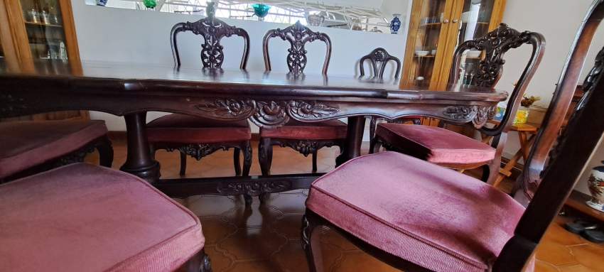 Set de Salle a Manger en Bois Massif Sculpte et Table Console - 4 - Table & chair sets  on Aster Vender