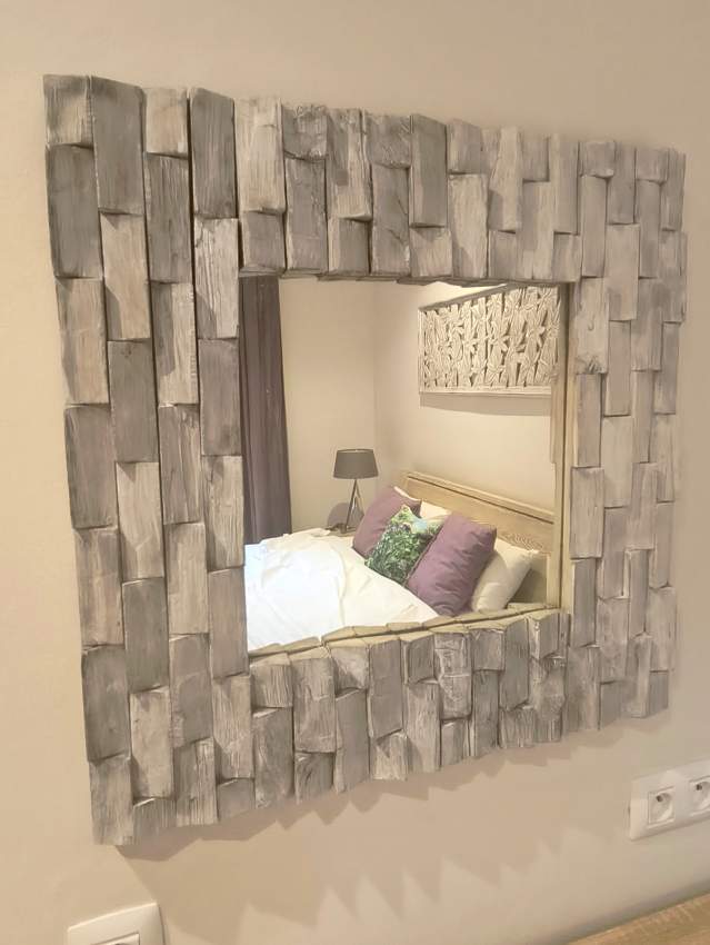 MLO-Miroir carré bois flotté