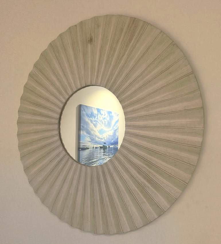 MLO-Miroir rond -cadre bois sculpté en rayon de soleil