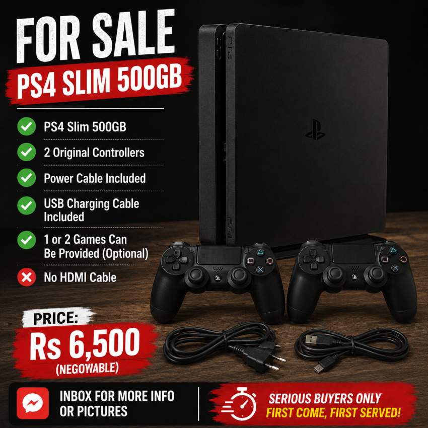 PS4 Slim 500GB + 2 Controllers + Games 🔥 - 1  on Aster Vender