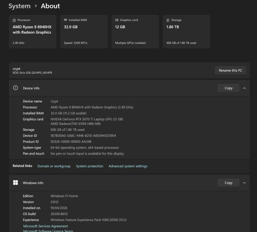 Asus Rog Strix G16. RTX 5070Ti 12GB VRAM. 32Gb RAM. 2TB STG. 2.5k QHD+ - 2 - Gaming Laptop  on Aster Vender