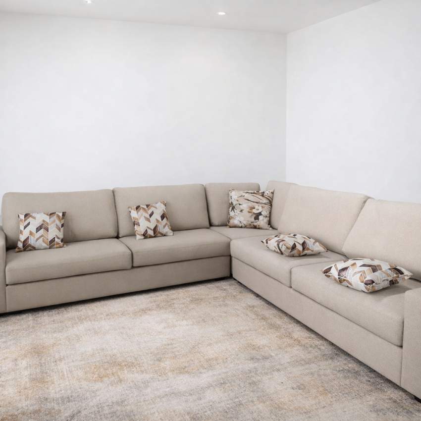 Neutral Beige L-Shaped Sofa