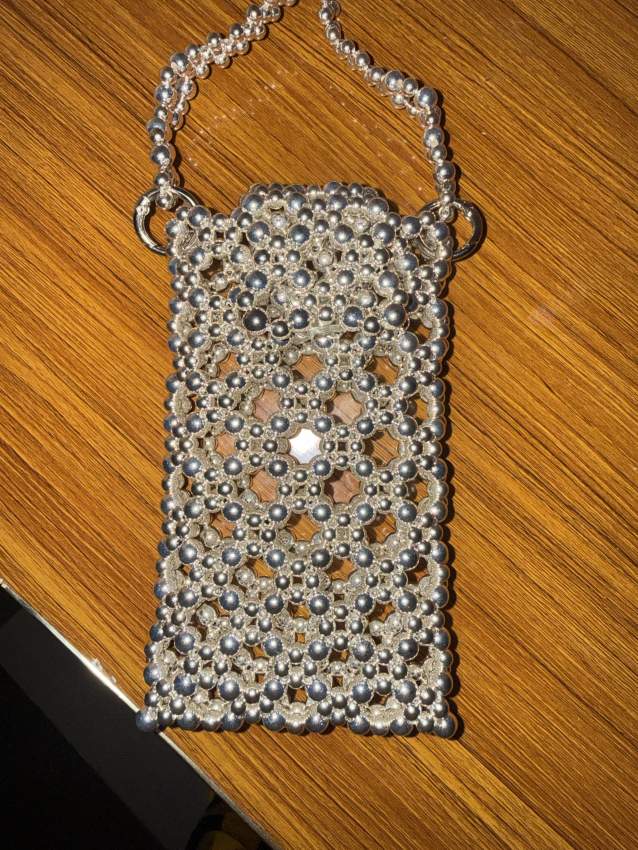Handmade Beaded Phone Pouch – Gold, Silver & Black | Impressiva Creations - 1 - Handmade  on Aster Vender